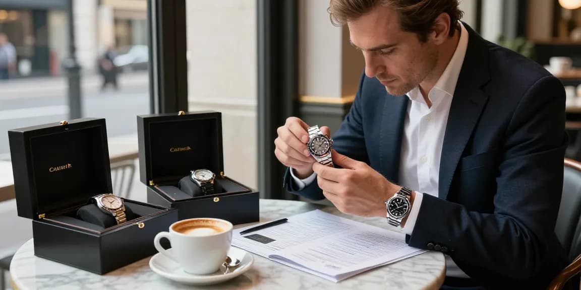 Explore luxury replica watches in an elegant café setting, showcasing intricate details and lifestyle appeal.