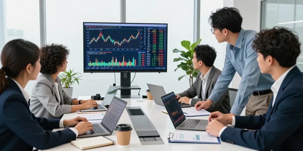 Third Eye Capital team analyzing investment strategies in a modern office setting.