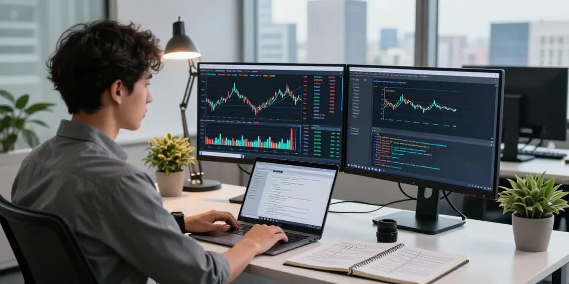 S&P 500 quote API displayed on dual monitors in a modern trading office setup.