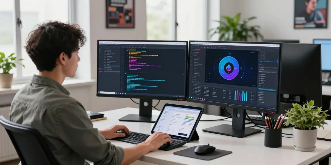 NAGA2000 application interface displayed on a multi-screen tech workspace, highlighting innovative software development.