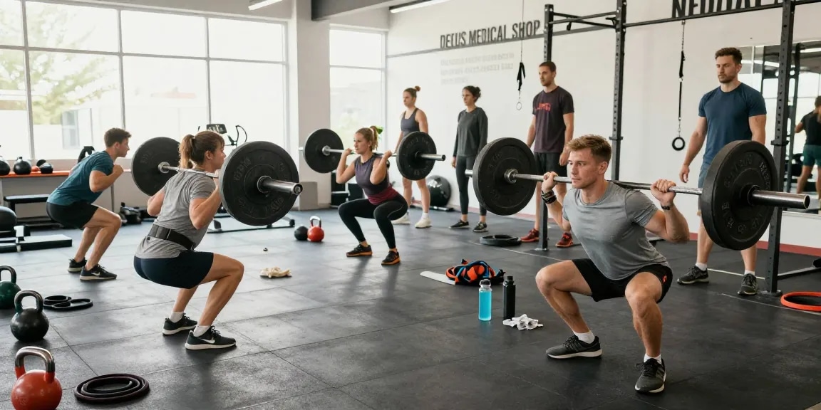 Active bodybuilders training at the Deus Medical Shop gym, showcasing dedication and passion for fitness.