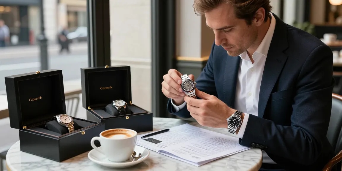 Explore luxury replica watches in an elegant café setting, showcasing intricate details and lifestyle appeal.