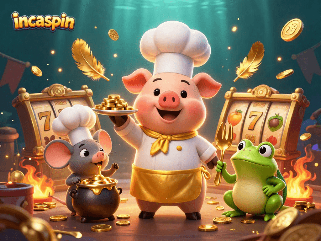 Spin and win at incaspin Casino while enjoying vibrant gaming elements in a dynamic illustration.