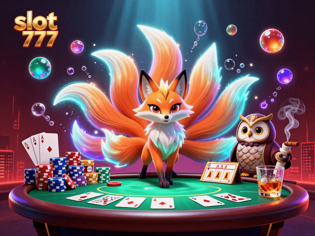 Engage with slot 777 action amidst vibrant characters and dynamic casino elements in this 3D illustration.