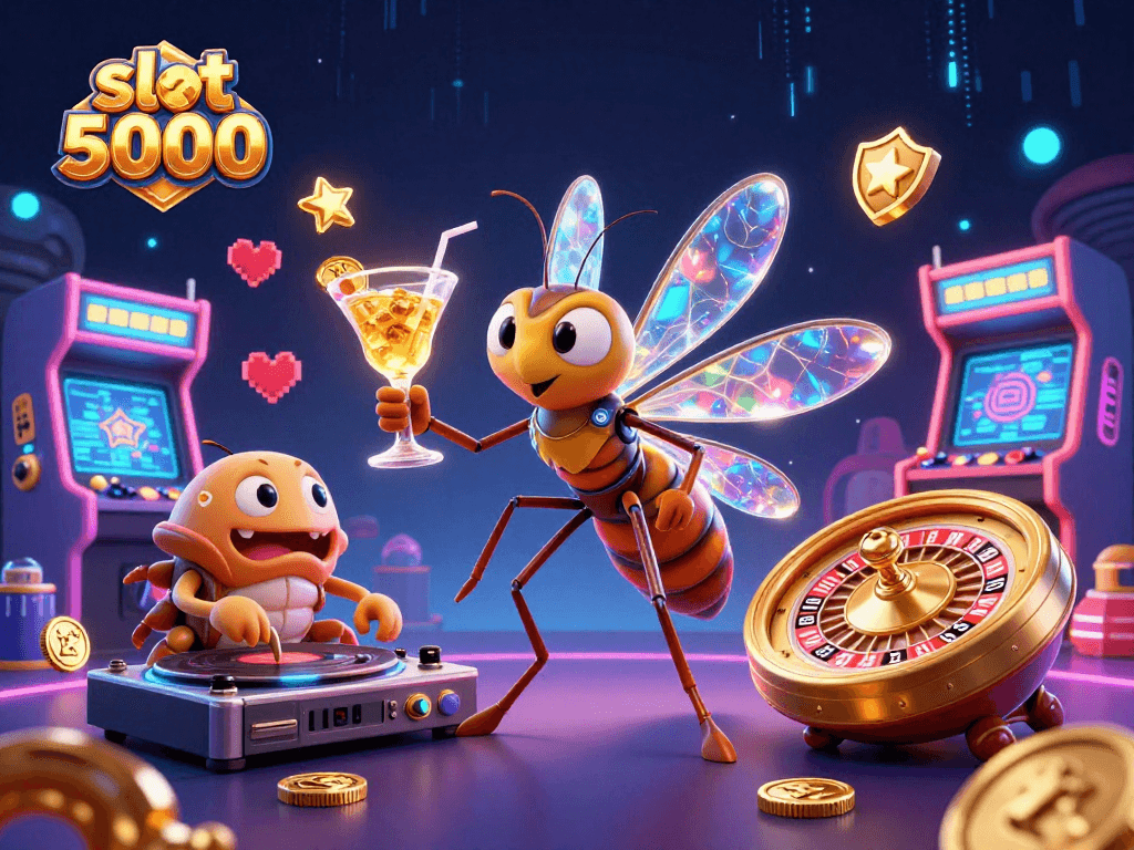 Engage with slot 5000 action in this vibrant casino illustration with fun game elements.