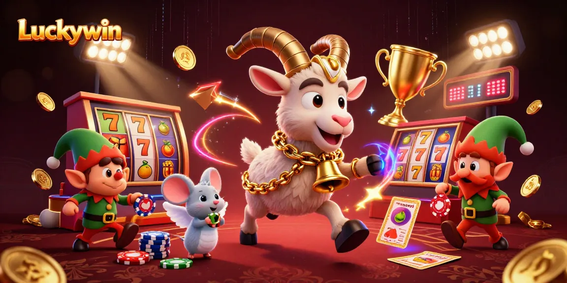 Play and win big at Luckywin with engaging casino games showcased in a vibrant 3D scene.