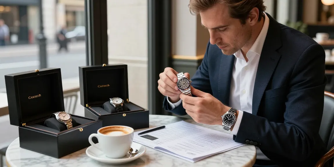 Explore luxury replica watches in an elegant café setting, showcasing intricate details and lifestyle appeal.