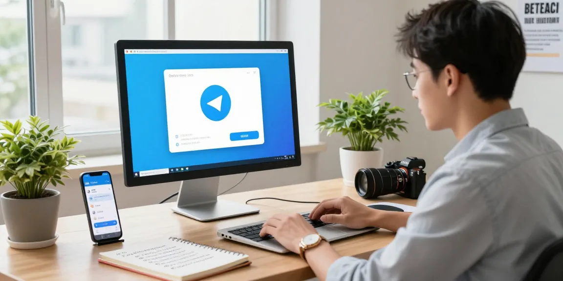 Young professional using telegram china guide 2026 in a modern workspace.