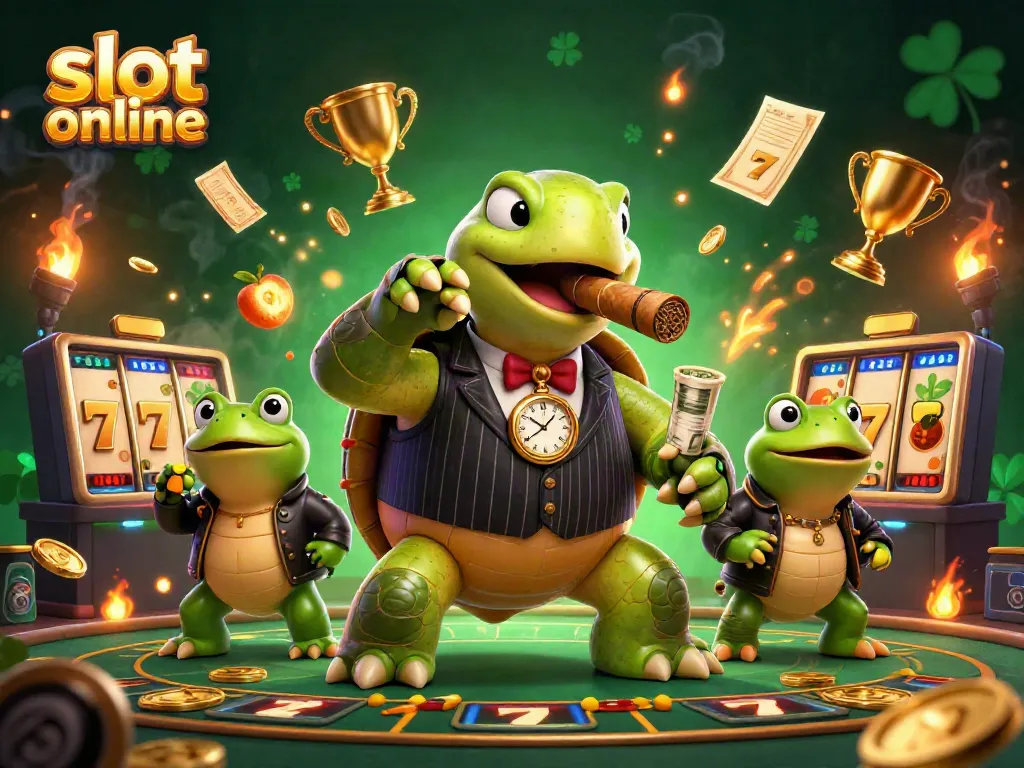 Menangkan jackpot di slot online dengan ilustrasi bertema kasino yang menggambarkan suasana meriah penuh simbol keberuntungan.
