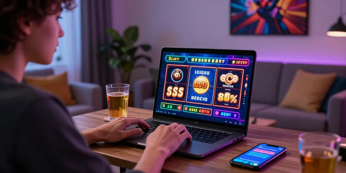 Engaging online gaming scene showcasing a user enjoying a raja328 link on a laptop amid colorful graphics and inviting atmosphere.