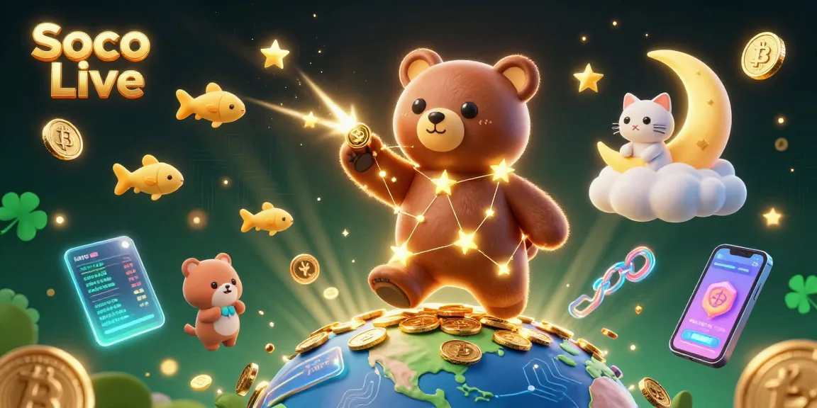 Experience Soco Live with animated characters in a vibrant online casino setting, featuring cryptocurrencies and dynamic gaming elements.