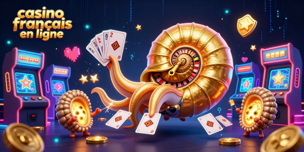 Illustration d'un casino francais en ligne avec un nautilus géant, jeux colorés et énergie dynamique
