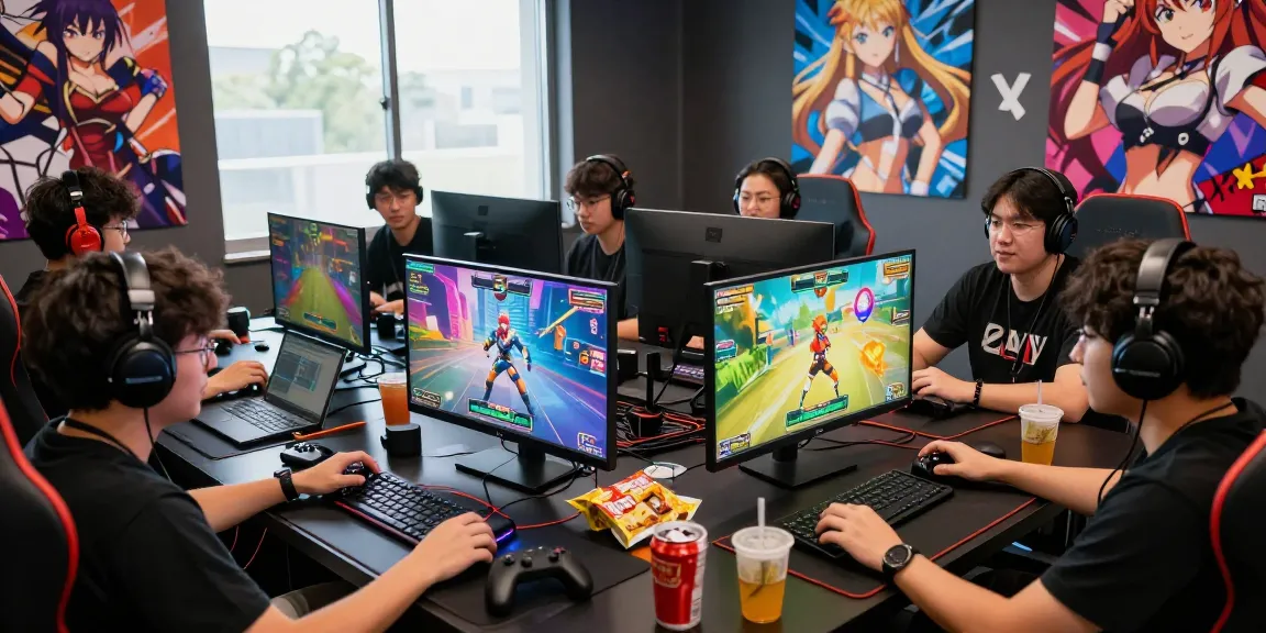 Players enjoying an exciting hentai game session with anime visuals and snacks.