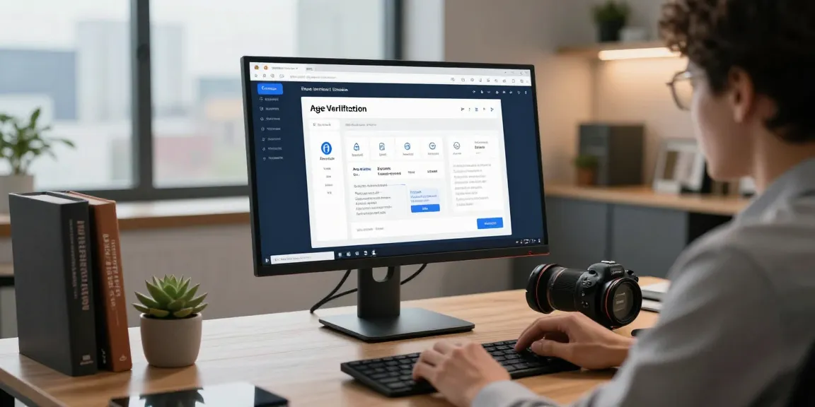 Age verification system displayed on a professional monitor in a modern workspace, highlighting biometric technology.