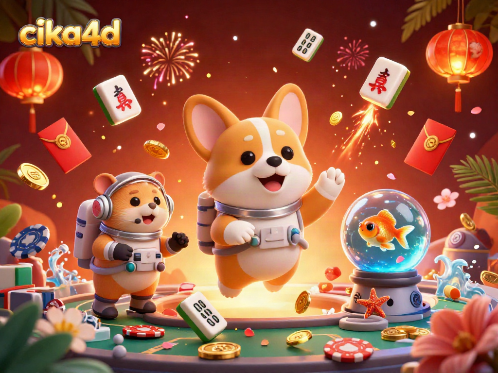Experience thrilling moments in cika4d with a vibrant space casino scene showcasing an astronaut corgi and more.