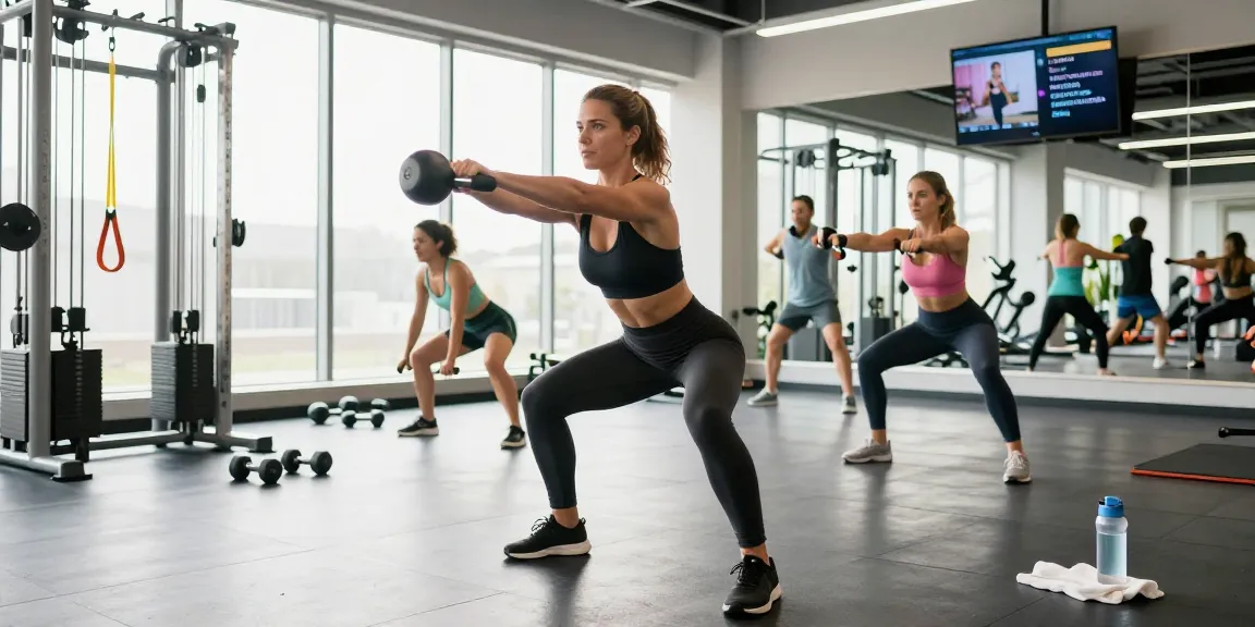 Athletic woman performing kettlebell exercises in a modern gym, showcasing best calorie tracking apps for effective fitness.