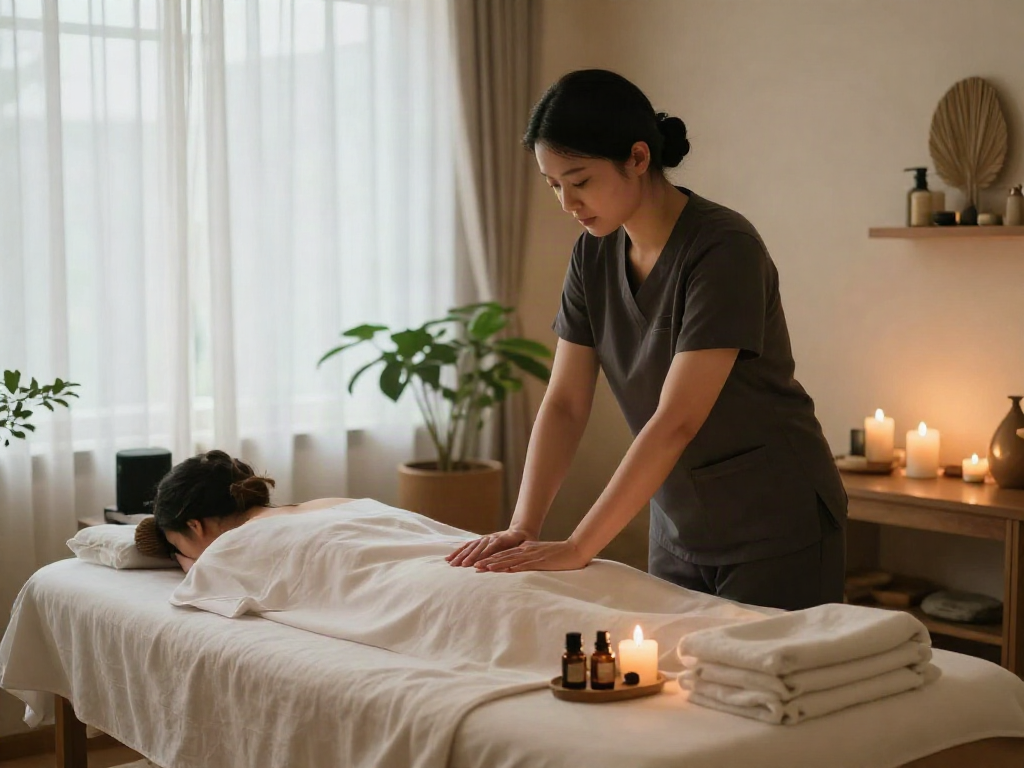 Experience the serenity of 강남출장마사지 in a luxurious home setting with candlelight and soothing ambiance.