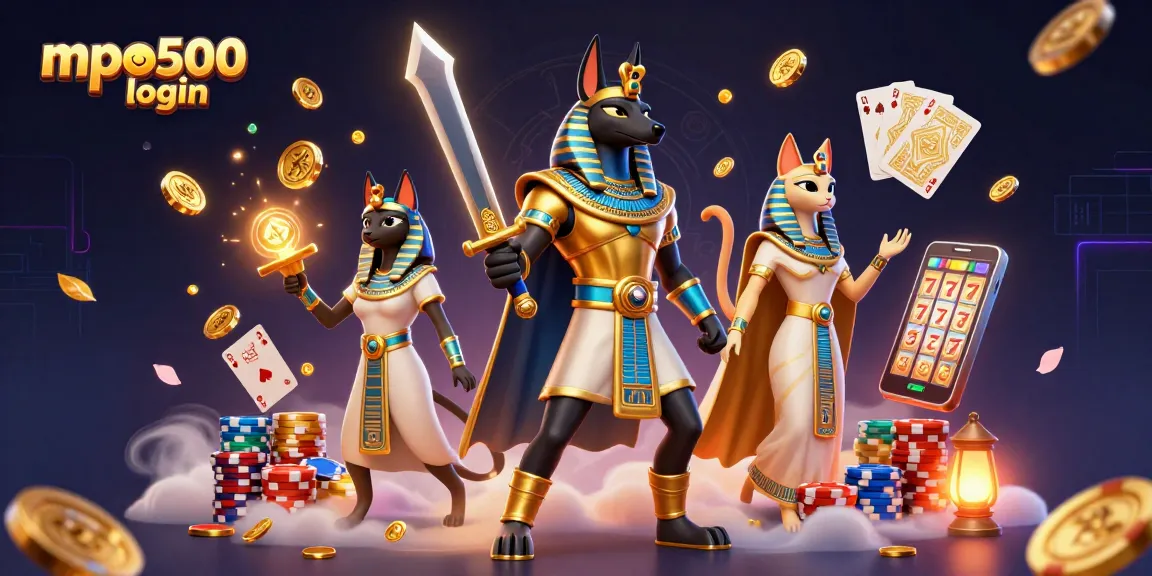 Experience thrilling gameplay with mpo500 login amidst a vivid scene of ancient Egyptian warriors and casino excitement.