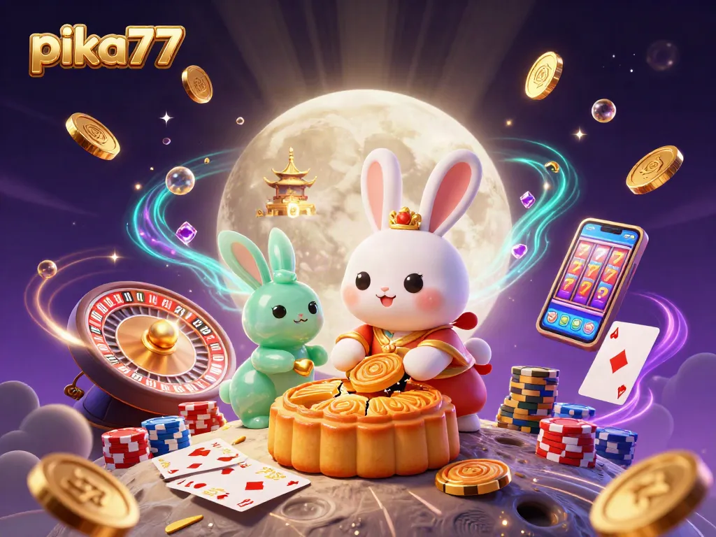 Play exciting slots at pia77 for the chance to win big with golden mooncakes and poker chips.