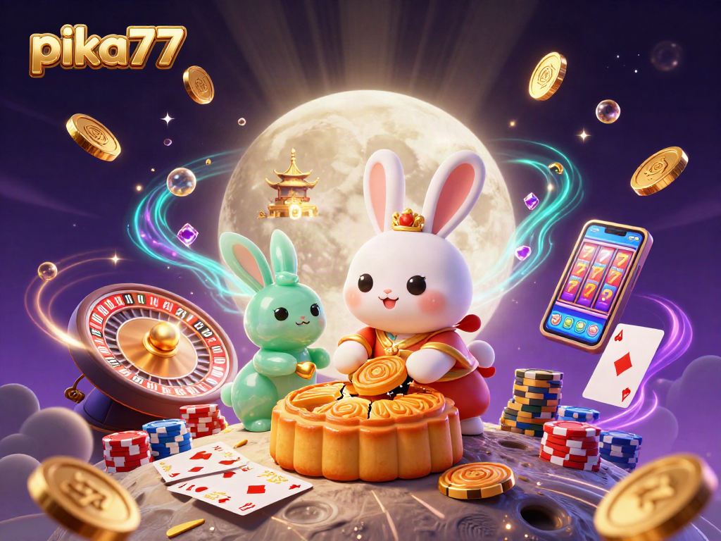Play exciting slots at pia77 for the chance to win big with golden mooncakes and poker chips.