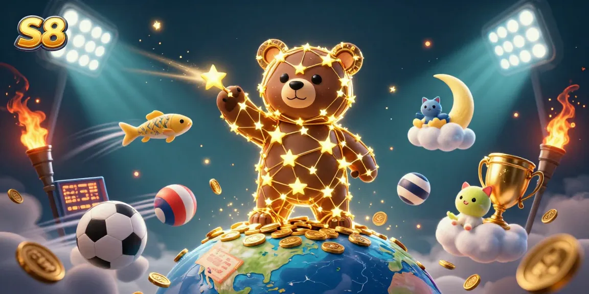 S8 sports betting illustration with a constellation bear and dynamic casino elements capturing the excitement of winning