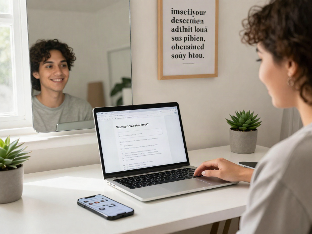 Engaging in an attractive test for personal insight in a bright home office.