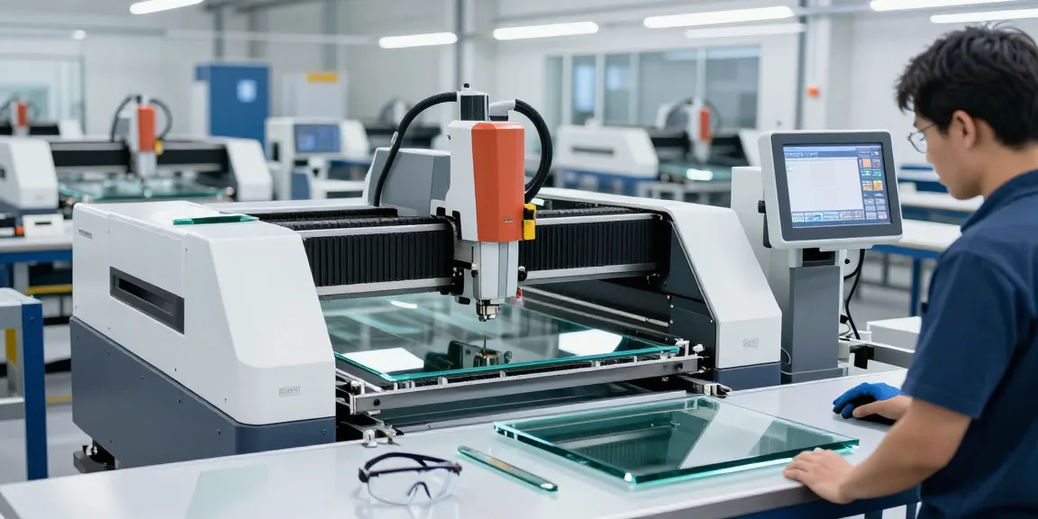 CNC glass cutting machine in a modern glass processing workshop enhancing precision and efficiency in production.