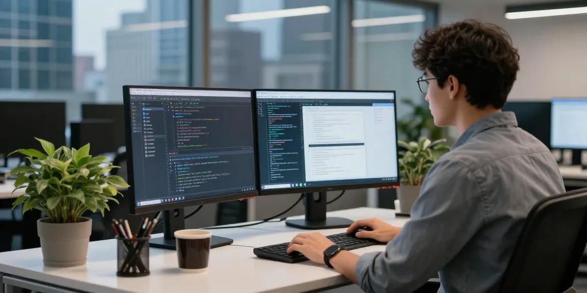 Efficient workspace with a developer using snipaste下载 on dual monitors for advanced screenshot functionality.