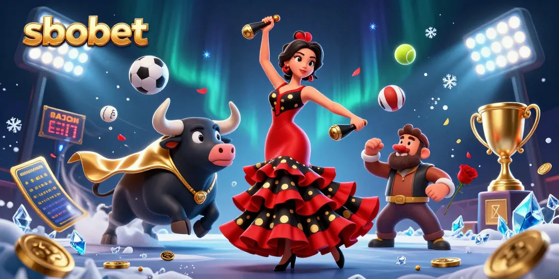 Place bets on sbobet while enjoying an energetic scene filled with sports elements and vibrant characters.