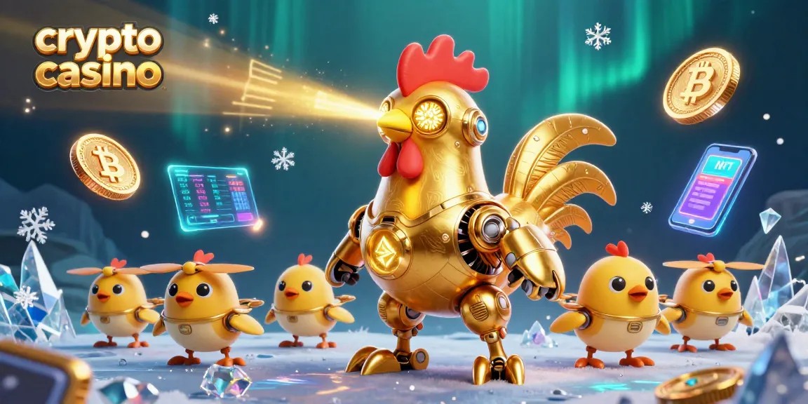 Jouez sur un casino crypto avec des robots futuristes et des pièces de Bitcoin.