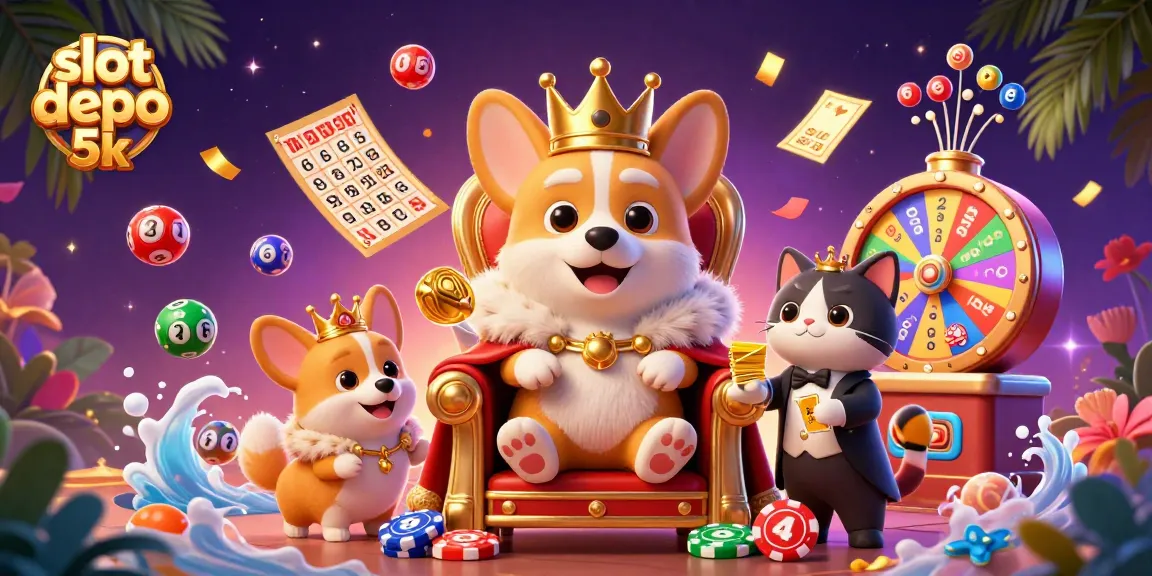 Experience the thrill of slot depo 5k with a royal corgi surrounded by vibrant casino elements!