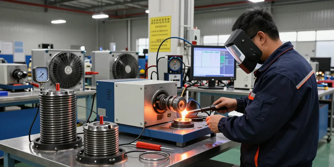 Technician using an induction heater in a modern industrial workshop, showcasing precision and control in metal processing.