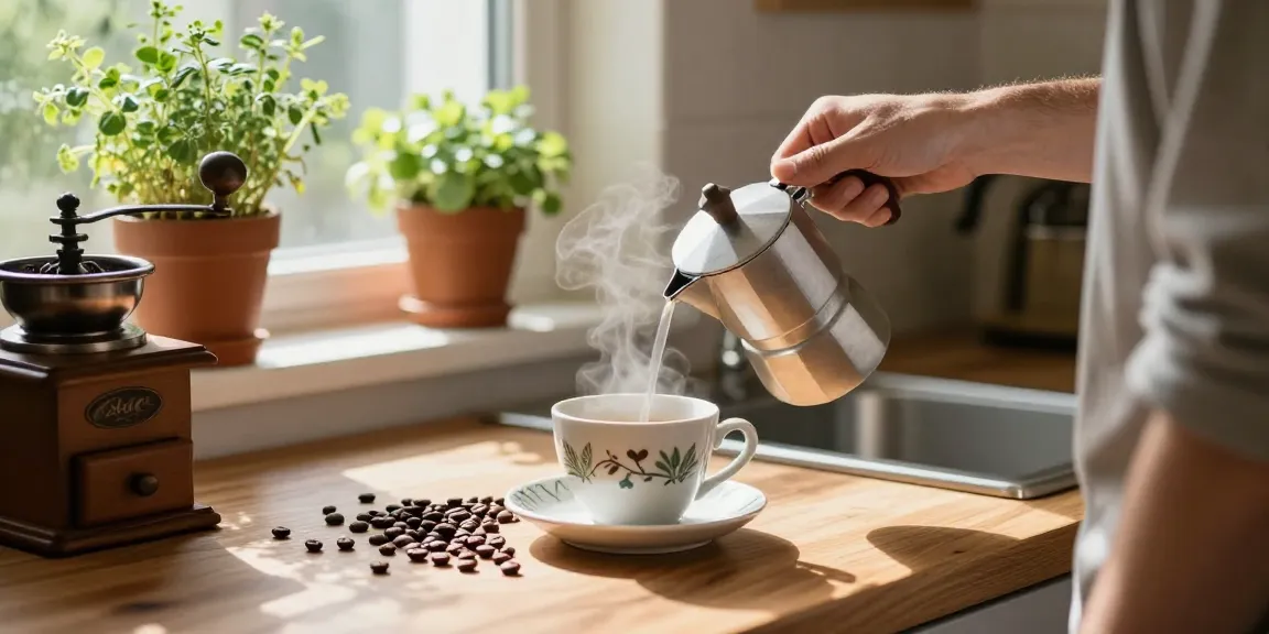 Learn how to prepare white coffee in a cozy kitchen setting, showcasing skilled brewing techniques.