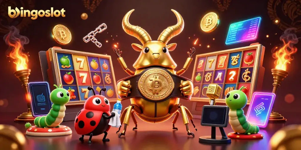 Bermain bingoslot dengan karakter unik seperti kumbang emas raksasa dalam sabuk juara.