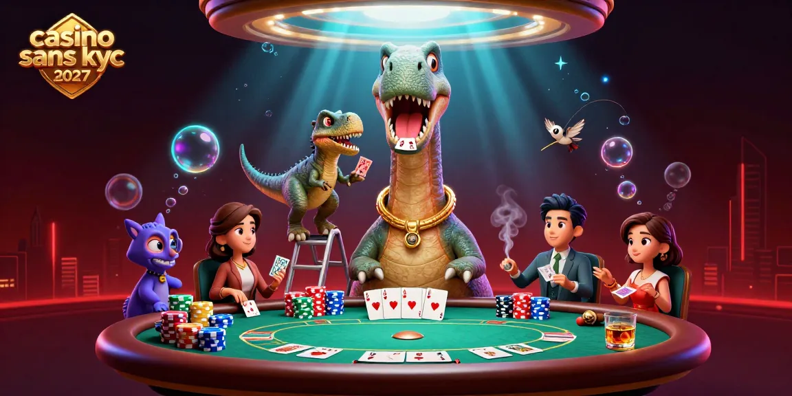 Jouer à des jeux de casino sans KYC 2027 avec des personnages colorés et dynamiques dans un cadre ludique.