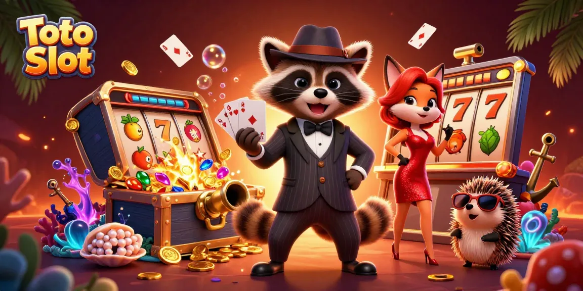 Toto Slot mengajak pemain meraih jackpot dalam suasana kasino yang menarik dengan simbol dan karakter menggemaskan.