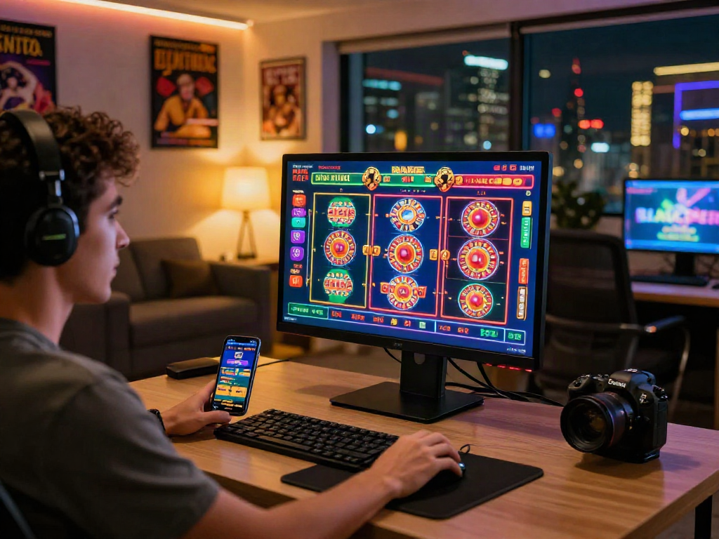 Exciting casino online gameplay at home with colorful games and lively atmosphere.