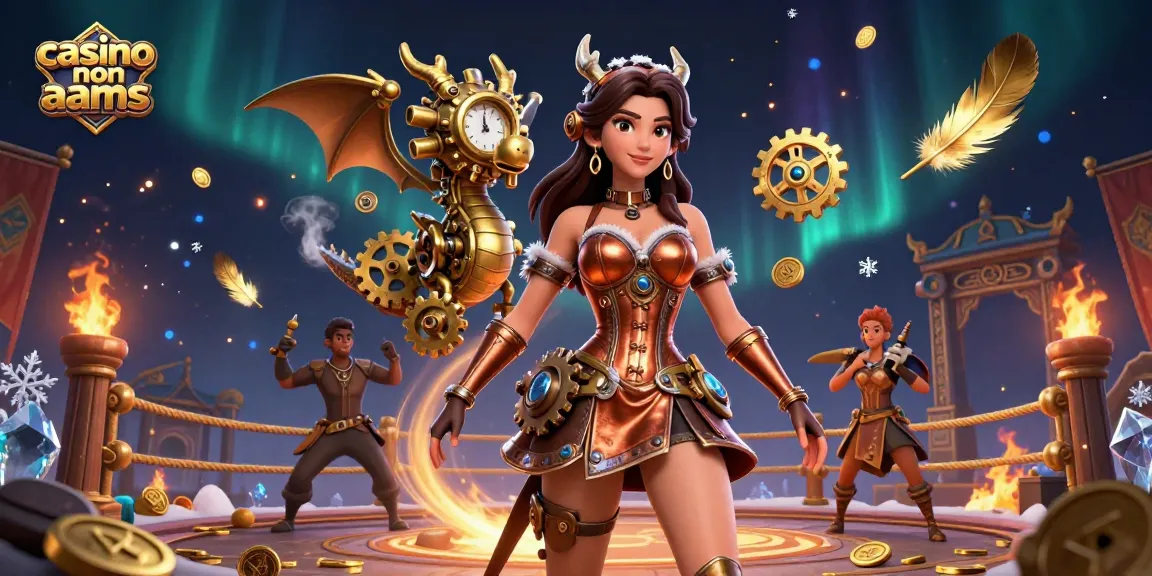 Vivi l'emozione nei casino non AAMS con una scena steampunk coinvolgente che presenta un drago e monete d'oro.