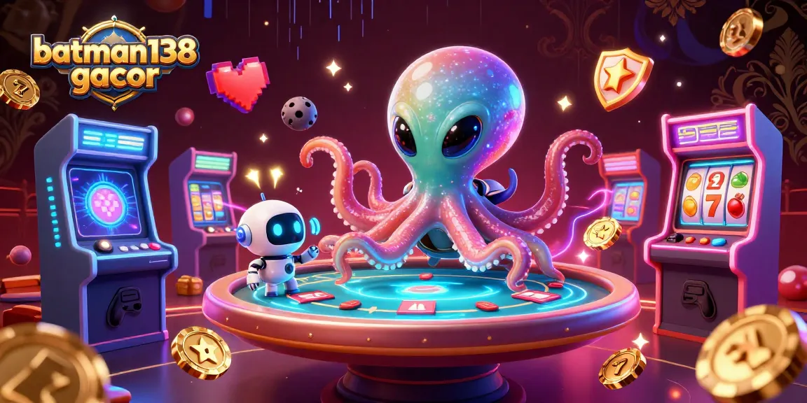 Experience the excitement of batman138 gacor with a vibrant 3D casino scene featuring an alien octopus at a poker table.