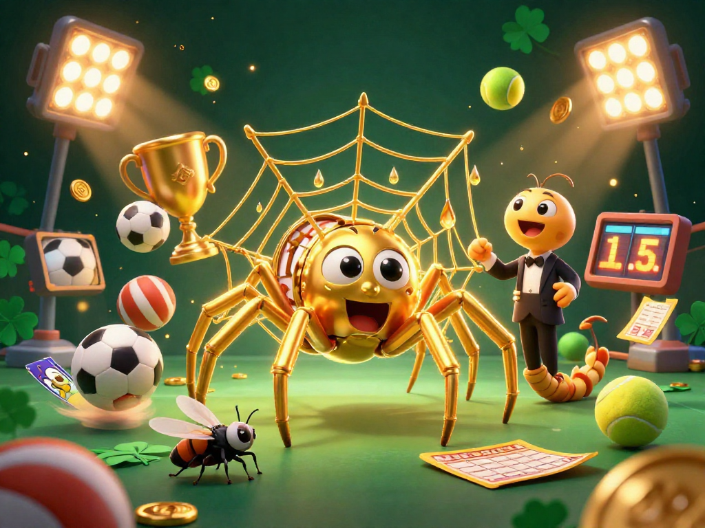 Experience thrilling slot action with a golden spider and vibrant game elements surrounding it