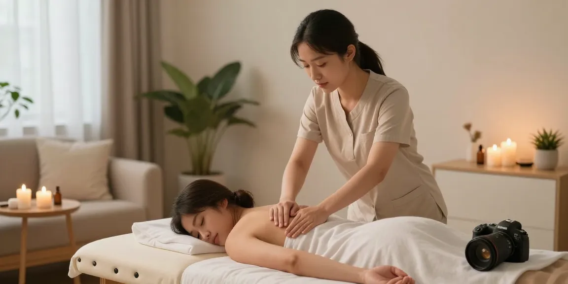 김포출장안마으로 집에서 힐링 마사지 받고 있는 모습, 아늑한 분위기와 편안한 공간에서 진행되는 마사지 서비스
