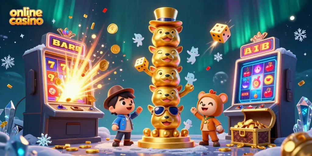Experience the excitement of an online casino with vibrant characters and dynamic game elements.