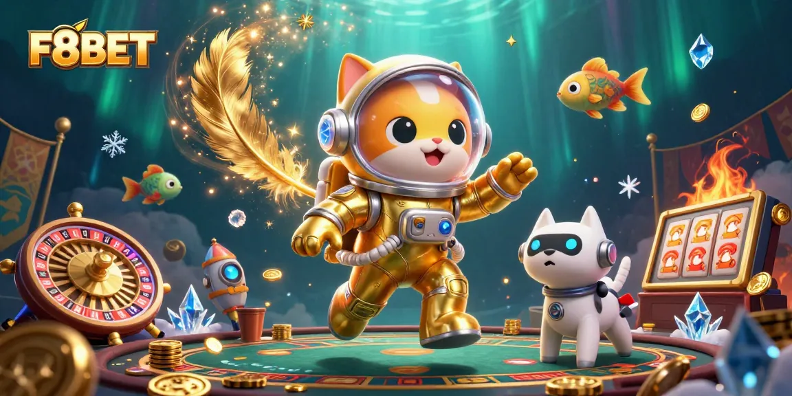 Bet at F8BET with vibrant 3D animated characters in a dynamic casino setting, showcasing gaming excitement.