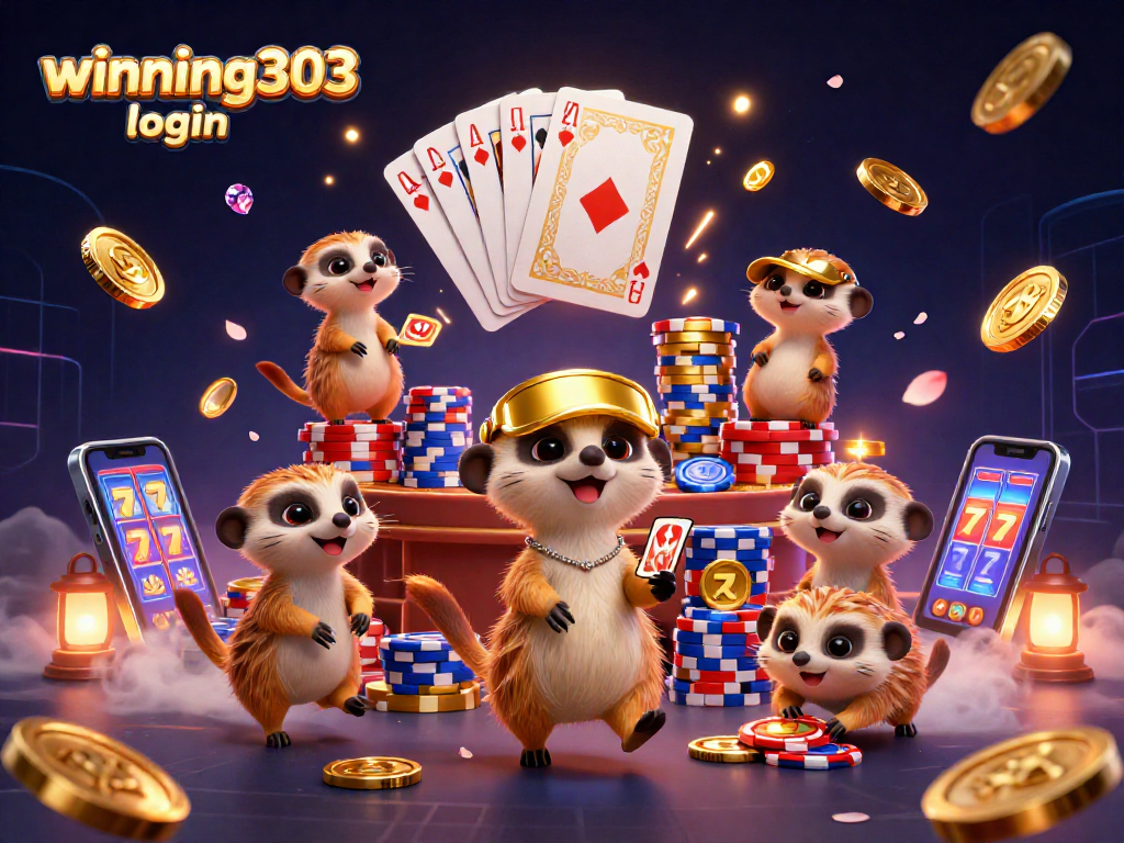 Winning303 login ensures exciting gameplay with meerkats managing a dynamic casino scene.