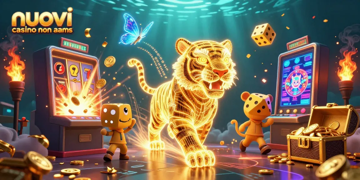 Gioca nei nuovi casino non AAMS con un'immagine vivace di una tigre dorata in un paesaggio di casinò tecnologico
