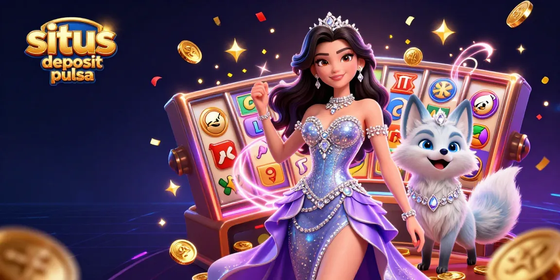 Experience excitement with situs deposit pulsa, celebrating vibrant slot games and rewards in a dazzling casino scene.