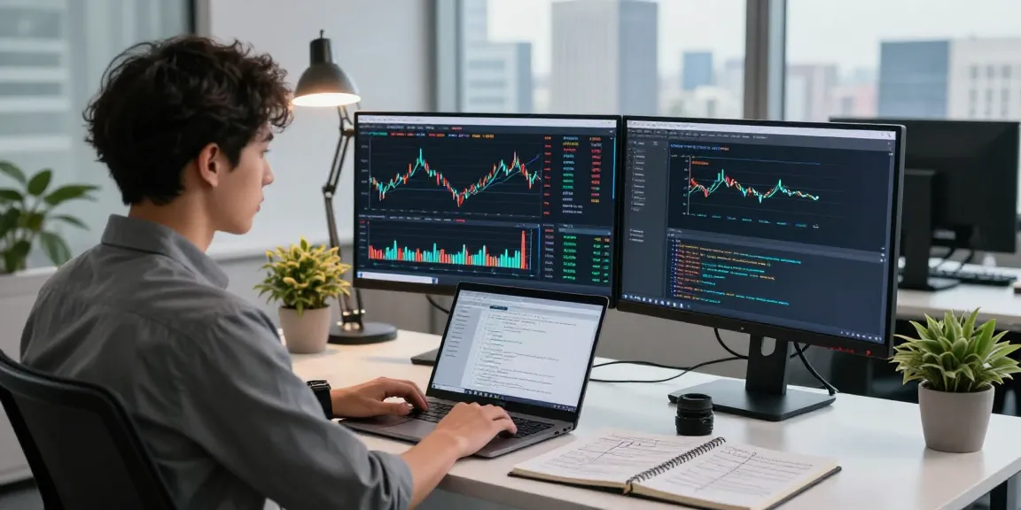 S&P 500 quote API displayed on dual monitors in a modern trading office setup.