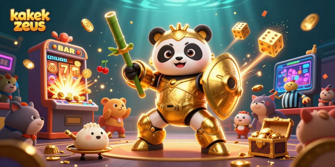 Join the action in this vibrant kakek zeus slot game scene with a golden panda and dynamic casino elements.