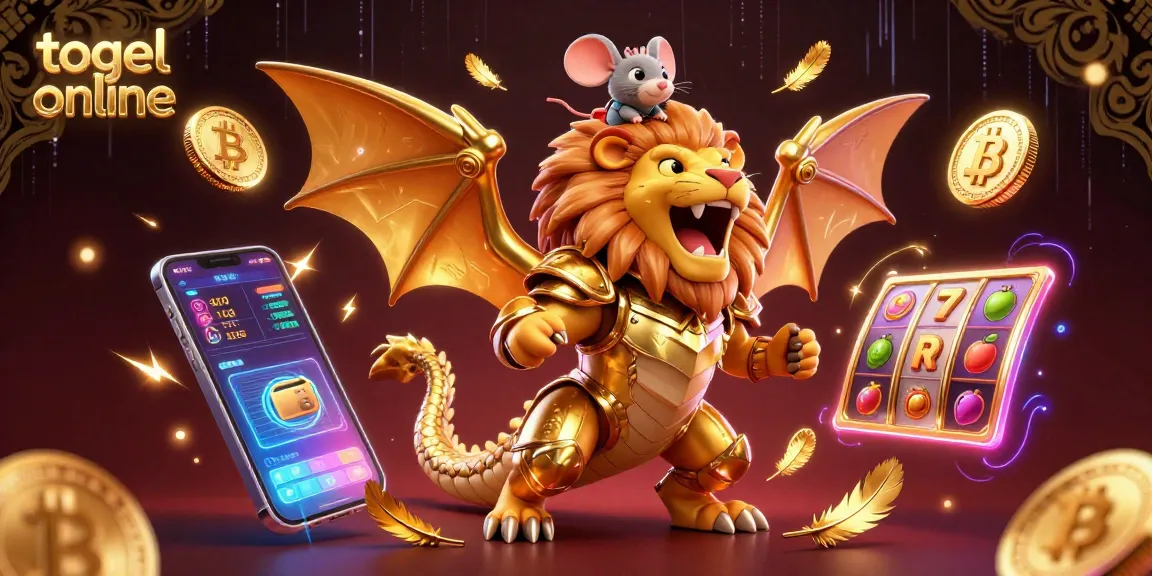 Engage with togel online in a vibrant scene featuring a powerful chimera in golden armor surrounded by thrilling casino elements.