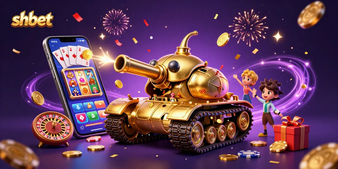 Join the excitement at shbet with vibrant slot games and golden coins flying from a 3D smartphone casino.
